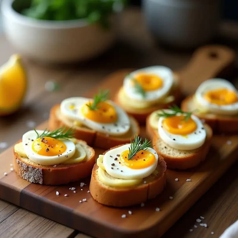 Bruschettas de Pan de Centeno con Dernia Rusa y Huevo de Codorniz: Receta Escandinava Gourmet