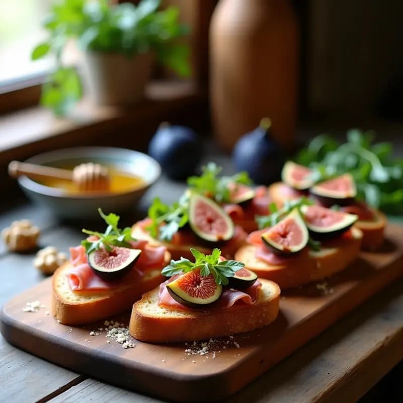 Bruschettas de Pan de Centeno con Higos y Jamón Serrano: Entrante Español