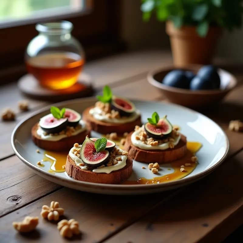 Bruschettas de Pan de Centeno con Higos y Queso Azul: Receta Italiana Gourmet en 10 Minutos