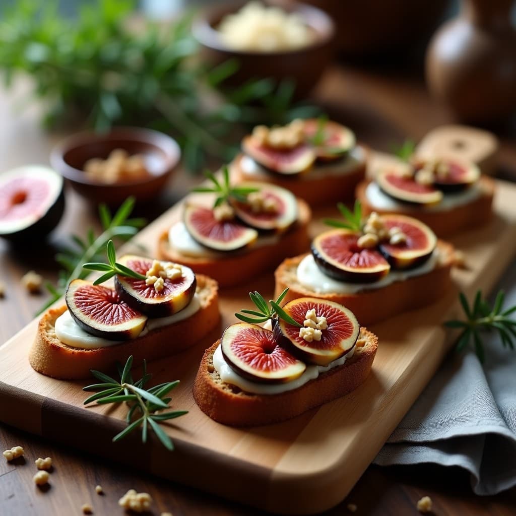 Bruschettas de Pan de Centeno con Topping de Higos Asados y Queso de Cabra: Entrante Italiano