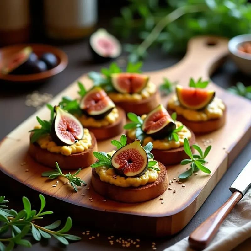 Bruschettas de Pan de Centeno con Puré de Garbanzos y Higos Caramelizados: Aperitivo Italiano Vegano