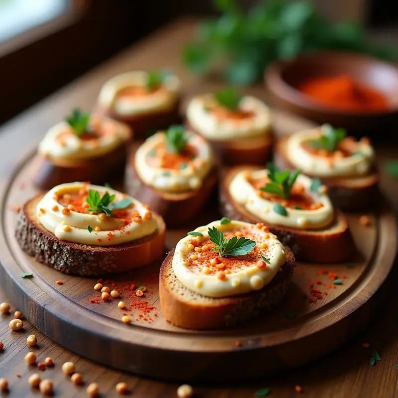 Bruschettas de Pan de Centeno con Puré de Garbanzos y Pimentón Ahumado: Aperitivo Español Keto