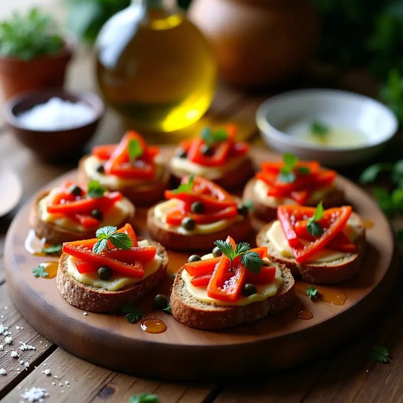 Bruschettas de Pan de Centeno con Ventresca y Pimientos Asados: Entrante Español Gourmet en 10 Minutos