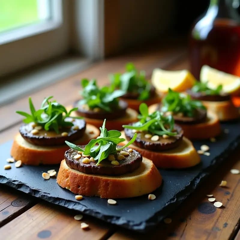 Bruschettas de champiñones portobello y rúcula: Entrante italiano bajo en calorías