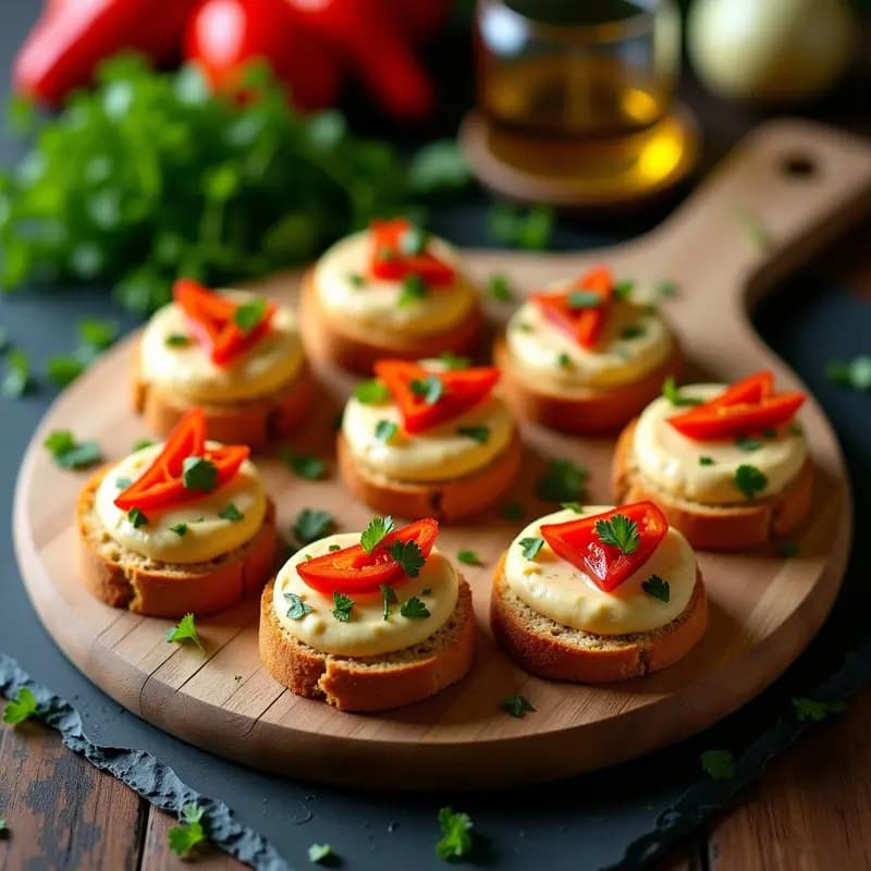 Bruschettas de Pan de Coliflor con Hummus y Pimientos Asados: Aperitivo Kino y Sin Gluten