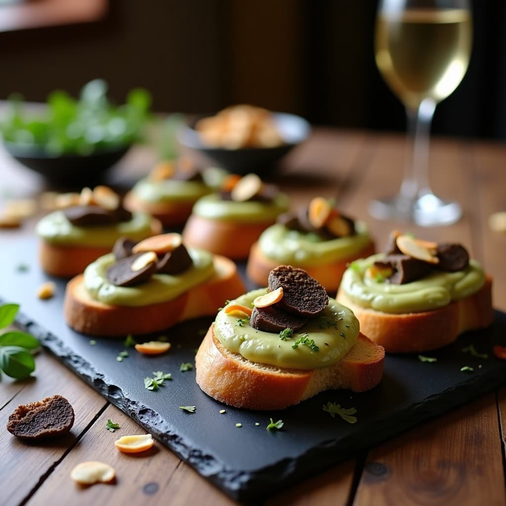 Bruschettas de Pan de Espelta con Puré de Alcachofas y Trufa Negra: Aperitivo Italiano Gourmet