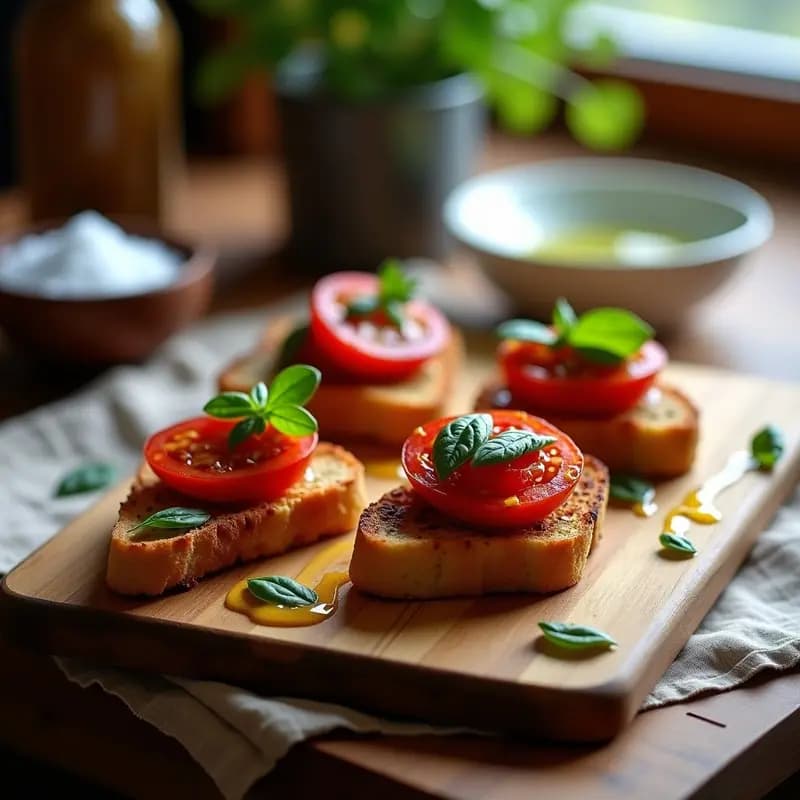 Bruschettas de Pan de Espelta con Tomate Confitado y Albahaca: Receta Italiana Sin Gluten