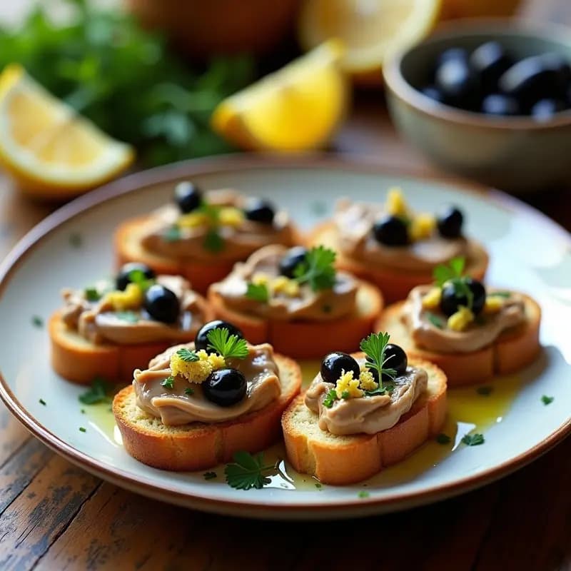 Bruschettas de Higado de Bacalao y Aceitunas Negras: Aperitivo Italiano Alto en Omega-3