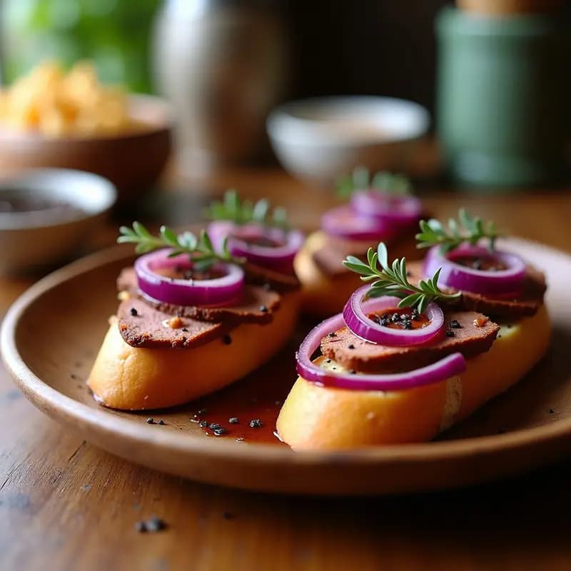 Bruschettas de Hígado de Cerdo con Ceba Morada y Vinagreta de Miel: Receta Italiana Gourmet