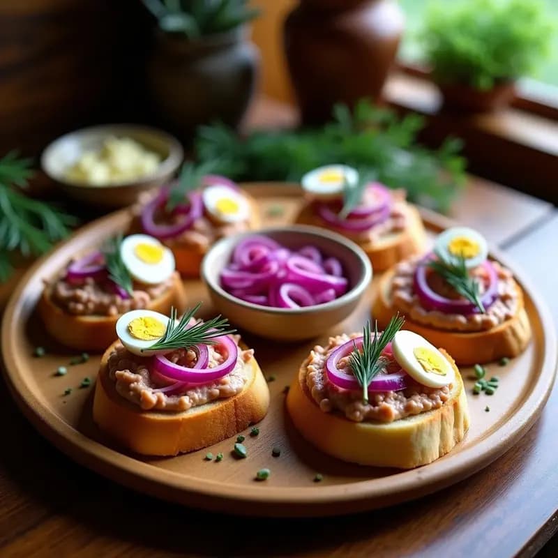 Bruschettas de Higado de Pollo y Cebolla Morada: Aperitivo Rumano Crujiente y Rápido