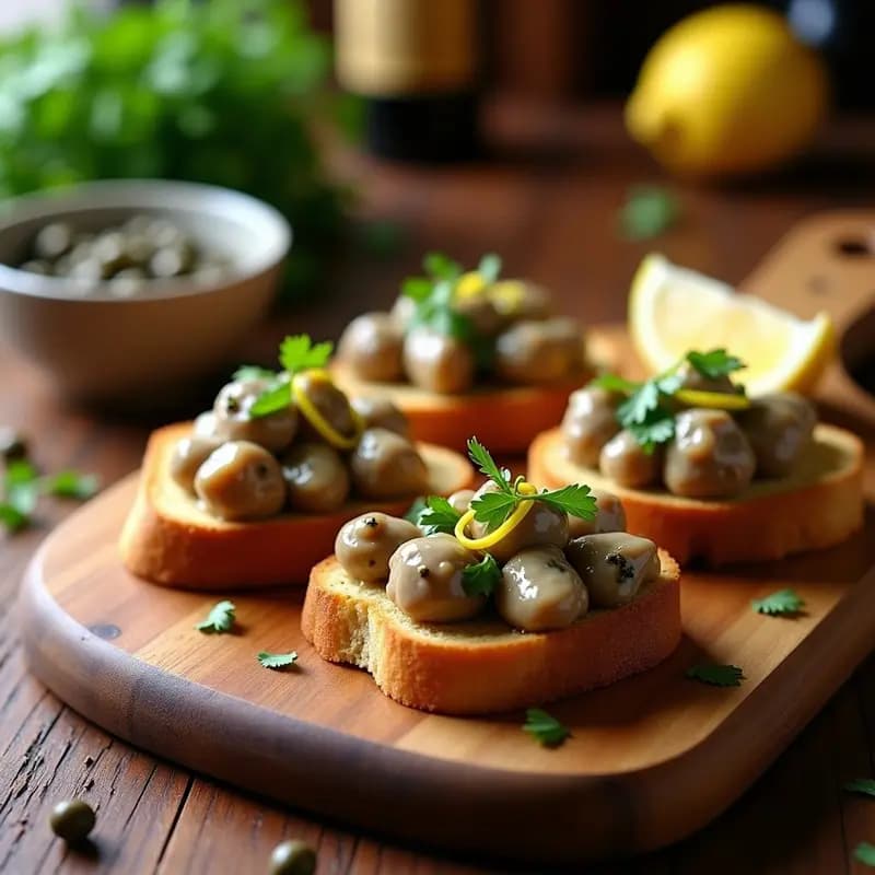 Bruschettas de Higados de Pollo y Capers: Aperitivo Italiano Alta en Hierro con Pan de Centeno