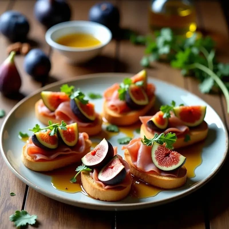 Bruschettas de Higera y Prosciutto con Vinagreta de Mosto: Aperitivo Italiano Gourmet