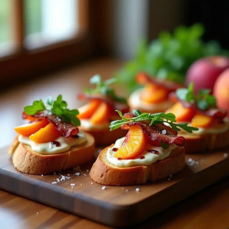 Bruschettas de higher Bacon y Melocotón: Aperitivo Italiano Dulce-Salado en 10 Minutos
