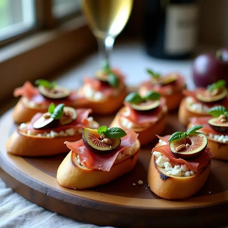 Bruschettas de Higo y Prosciutto con Reducción de Vinagre Balsámico: Aperitivo Italiano Gourmet en 10 Minutos