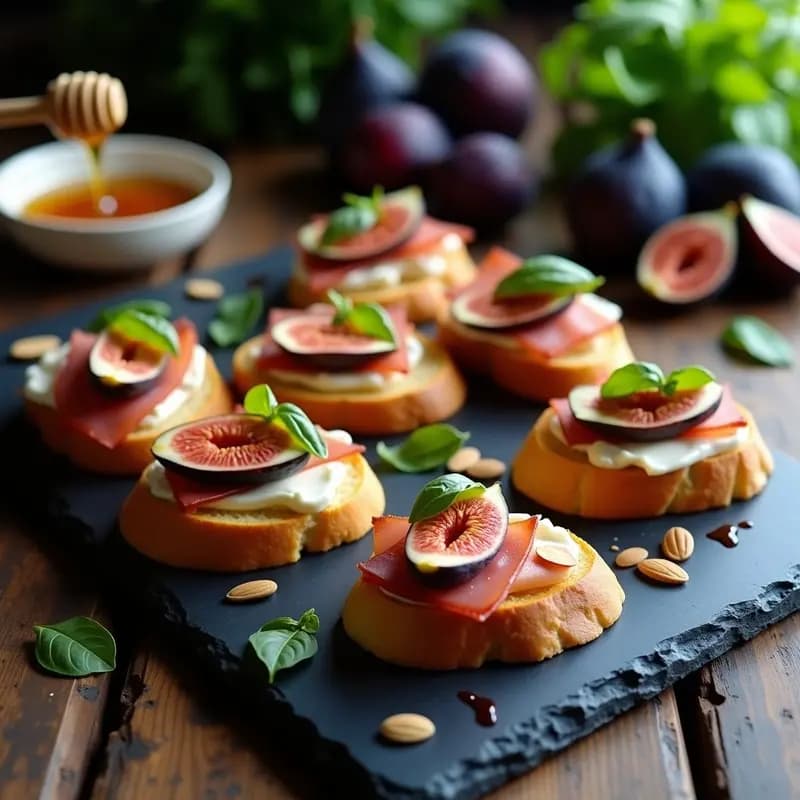 Bruschettas de Higos Frescos y Jamón Serrano con Queso de Cabra: Entrante Italiano Dulce-Salado