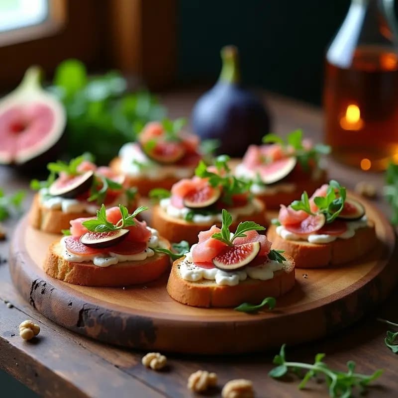 Bruschettas de Higuera y Jamón Serrano: Aperitivo Italiano con Toque Gourmet
