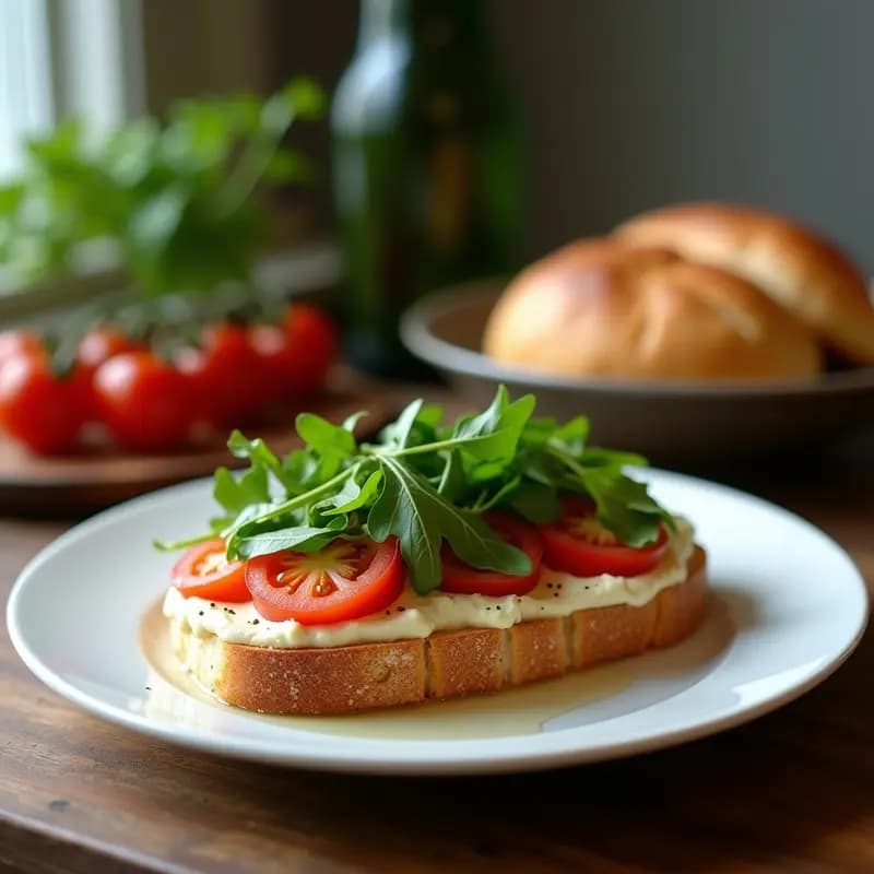 Bruschettas de Hummus y Rúcula: Aperitivo Mediterráneo Sin Gluten con Pan de Almendra