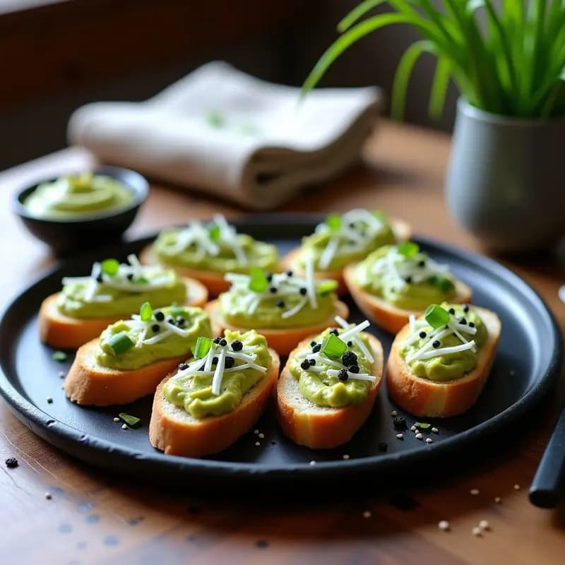 Bruschettas de Hummus de Edamame y Rábano Daikon: Entrante Japonés Vegano y Crujiente