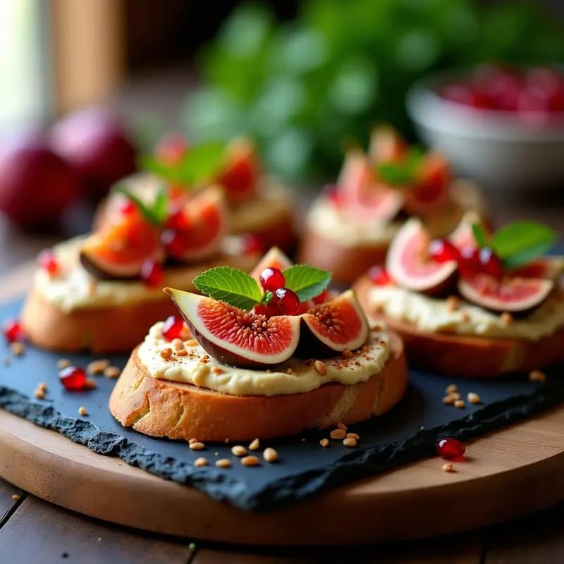 Bruschettas de Hummus y Higueras con Reducción de Granada: Aperitivo Italo-Árabe Gourmet