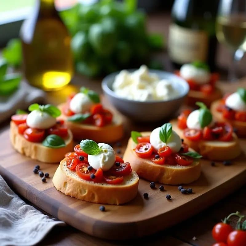 Bruschettas Italianas con Tomate Seco y Burrata: Aperitivo Gourmet Sin Horno en 10 Minutos