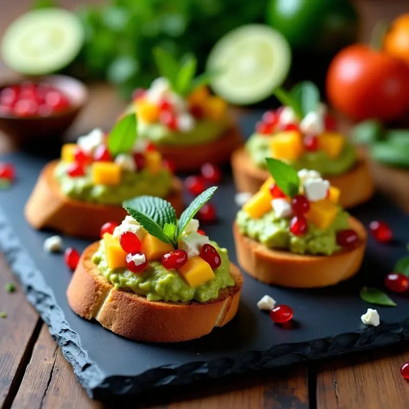 Bruschettas de Pan de Maíz con Guacamole de Mango y Chili: Aperitivo Mexicano-Italiano Fusion