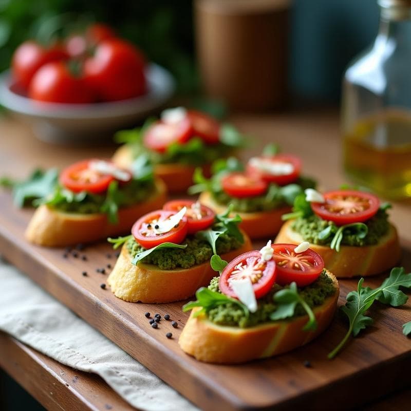 Bruschettas de Pan de Maíz con Pesto de Rúcula y Parmesano: Aperitivo Sin Gluten