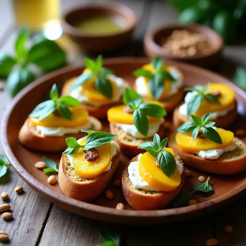 Bruschettas de Melocotón y Buratta con Vinagreta de Albahaca: Aperitivo Italiano de Verano