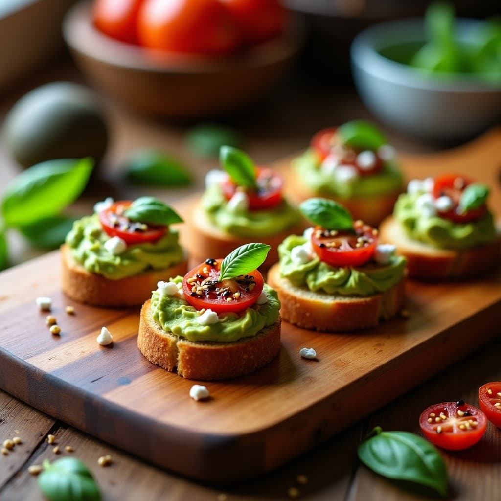 Bruschettas de Pan de Altramuz con Aguacate y Tomates Confitados: Aperitivo Italiano Sin Gluten