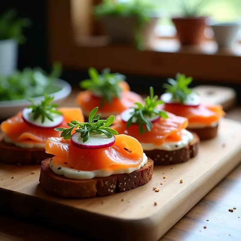 Bruschettas de Pan de Centeno con Crema de Rábanos y Salmón Ahumado: Entrante Italiano Keto