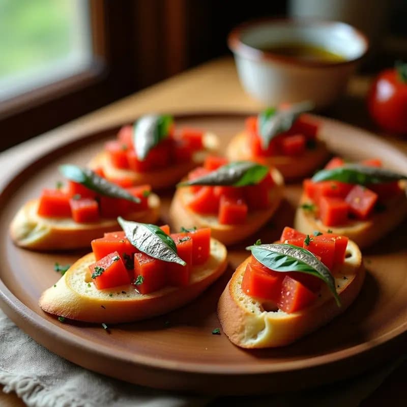 Bruschettas de Pan de Escanda con Tomate Raf y Anchoas en Salazón: Aperitivo Español Gourmet