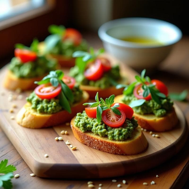 Bruschettas de Pan de Garbanzo con Pesto de Rábano Picante: Aperitivo Sin Gluten y Vegano