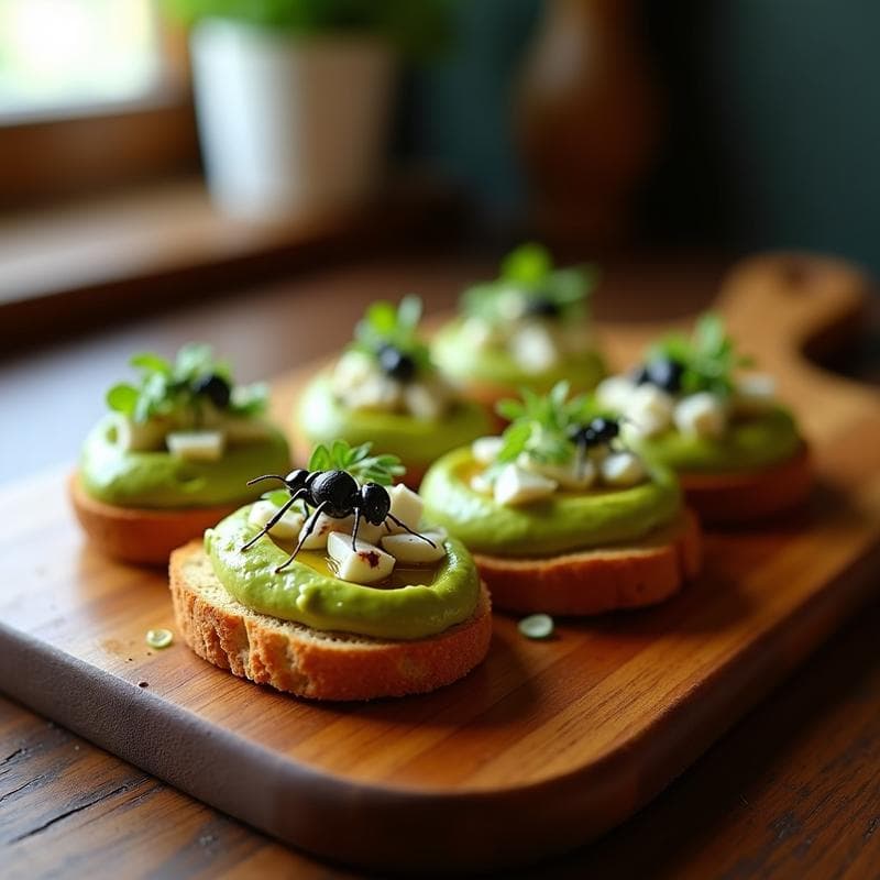 Bruschettas de Pan de Insectos con Aguacate: Aperitivo Futurista y Sostenible