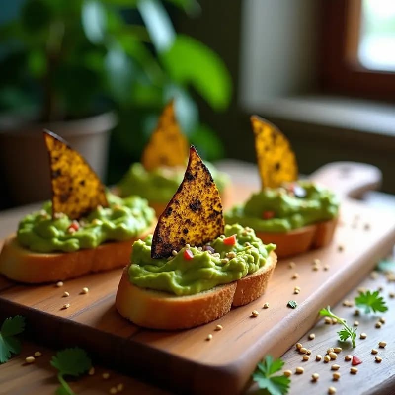 Bruschettas de Pan de Maíz con Guacamole y Chips de Algas Nori: Aperitivo Crujiente