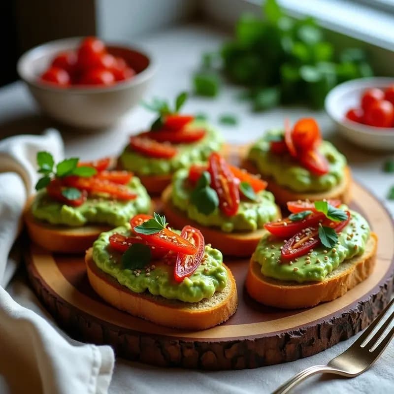 Bruschettas de Pan de Maíz con Guacamole y Tomate Seco: Entrante Mexicano Vegano y Sin Gluten
