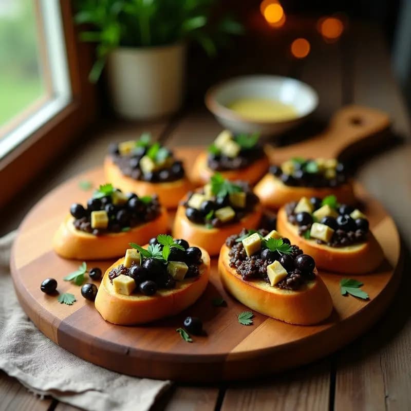Bruschettas de Pan de Maíz con Tapena de Aceitunas Negras y Alcachofa: Entrante Italiano Sin Gluten