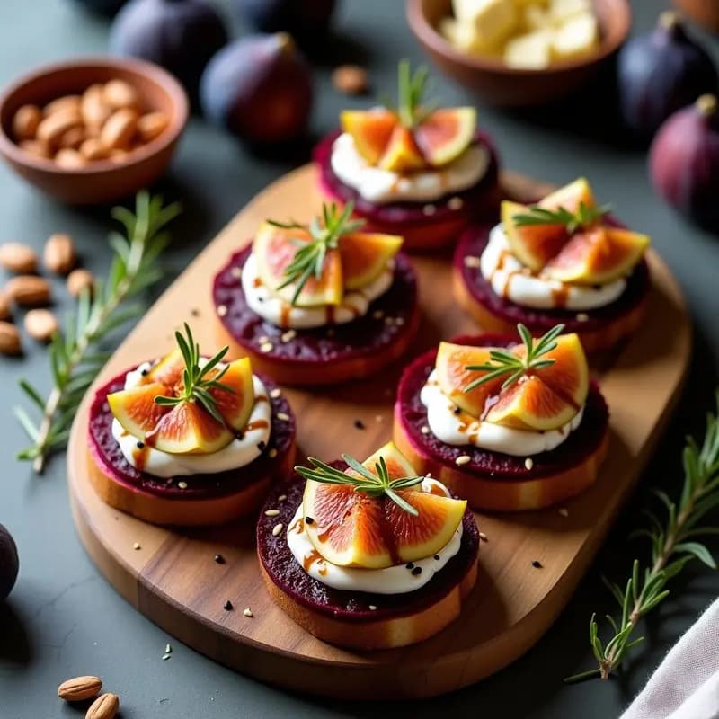 Bruschettas de Pan de Remolacha con Queso de Anacardos y Higos Caramelizados: Aperitivo Crudivegano Sin Horno