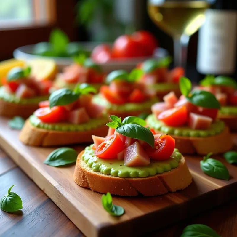 Bruschettas de Pan de Tomate con Aguacate y Ventresca: Aperitivo Italiano Gourmet y Rápido