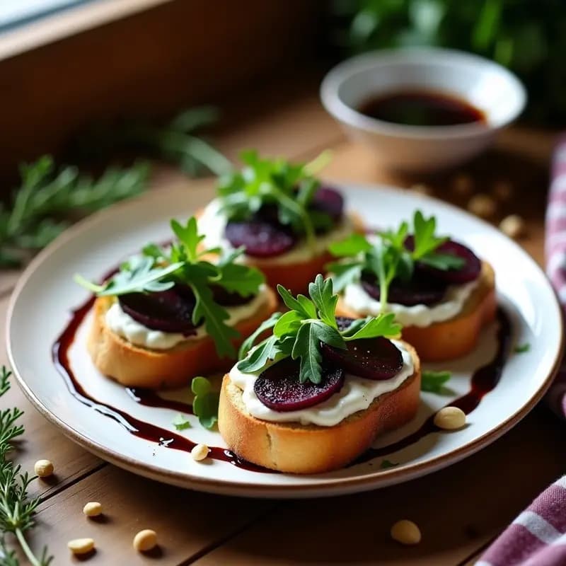 Bruschettas de Remolacha Asada y Ricotta de Anacardos: Entrante Italiano Vegano y Sin Horno