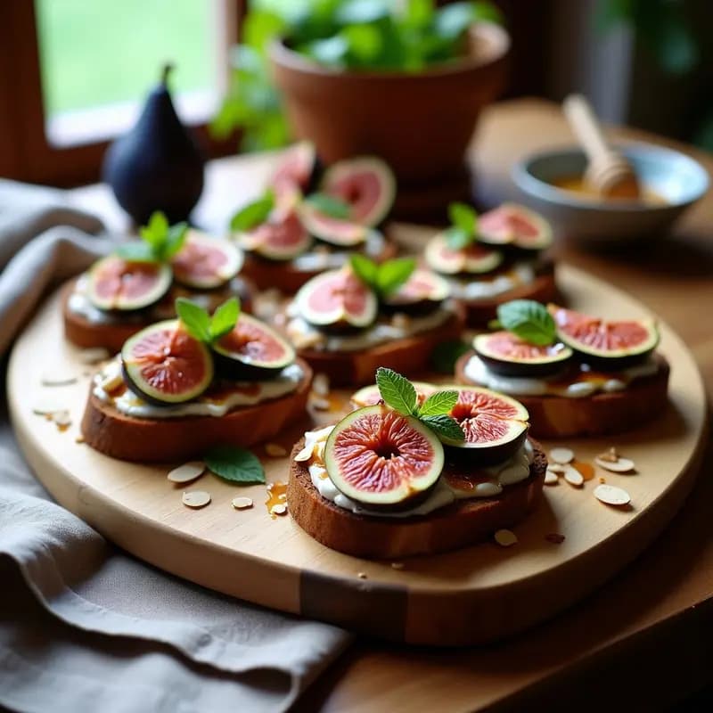 Bruschettas de Pan de Centeno con Crema de Ricotta y Higos Frescos: Receta Italiana Dulce-Salada
