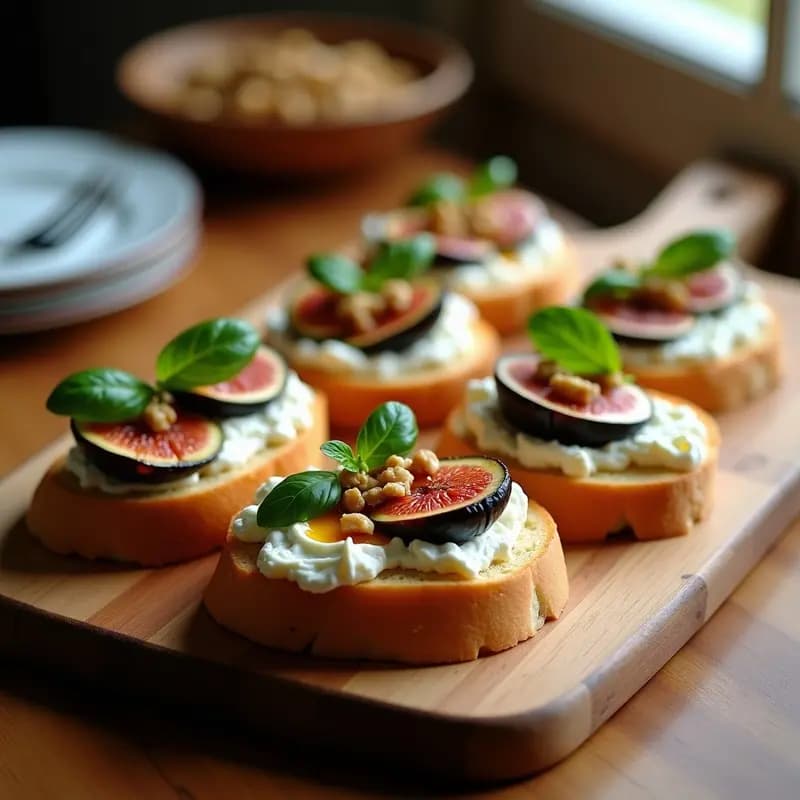 Bruschettas de Ricotta y Higos Asados: Aperitivo Italiano con Miel y Nueces en 10 Minutos