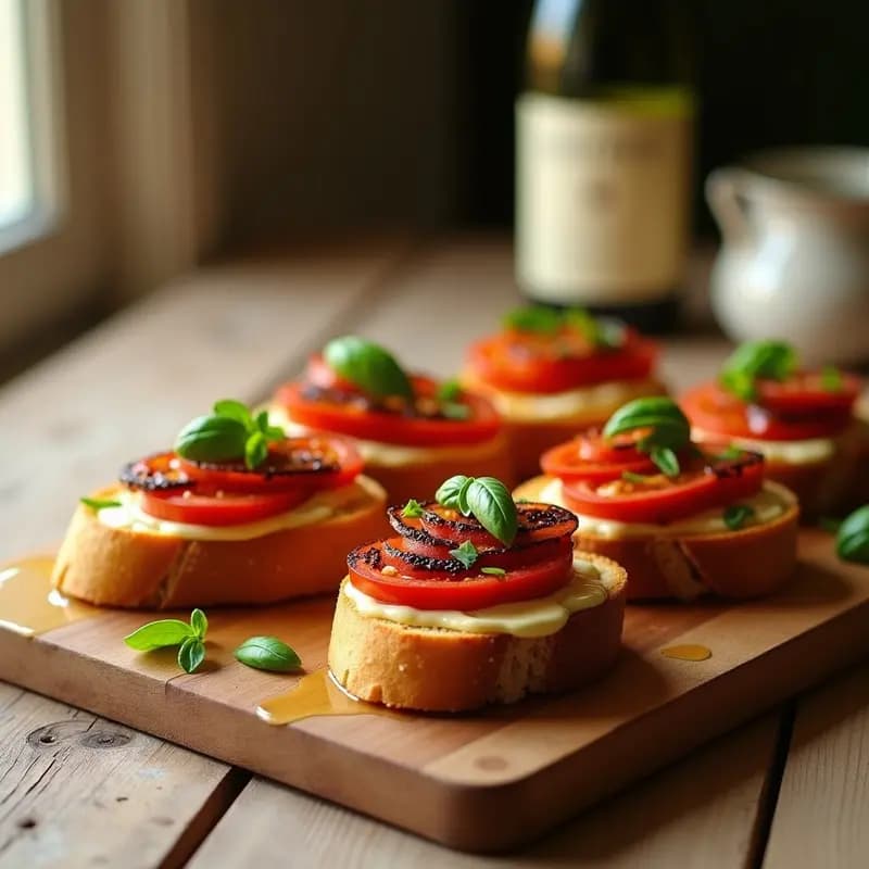 Bruschettas de Tomate Ahumado y Queso de Anacardos: Entrante Italiano Vegano