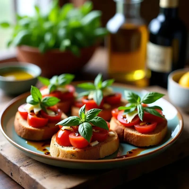 Bruschettas de Tomate y Albahaca con Vinagre Balsámico: Entrante Italiano sin Gluten