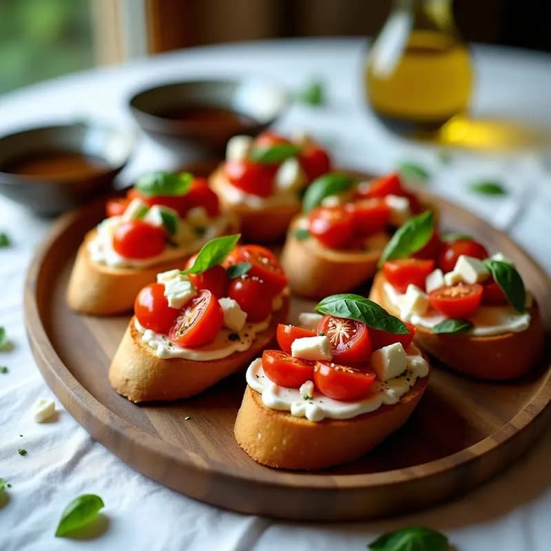 Bruschettas Italianas con Tomate, Albahaca y Queso Buratta: Aperitivo Fresco