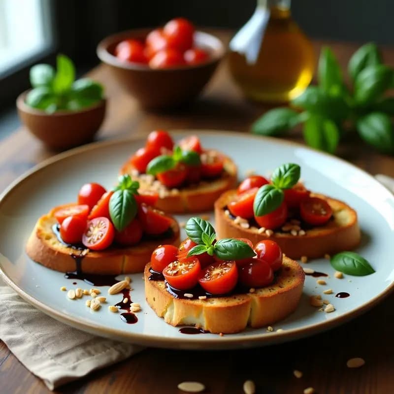 Bruschettas de tomate confit y albahaca: Receta italiana en airfryer con pan de masa madre