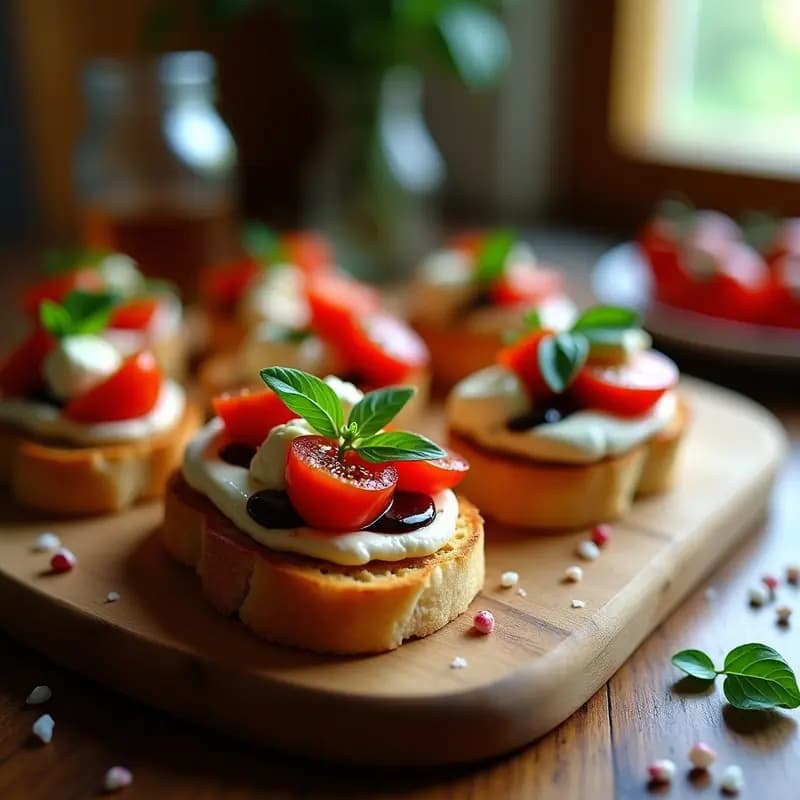 Bruschettas de Tomate Confitado y Mozzarella de Búfala: Receta Italiana Gourmet con Toque de Albahaca