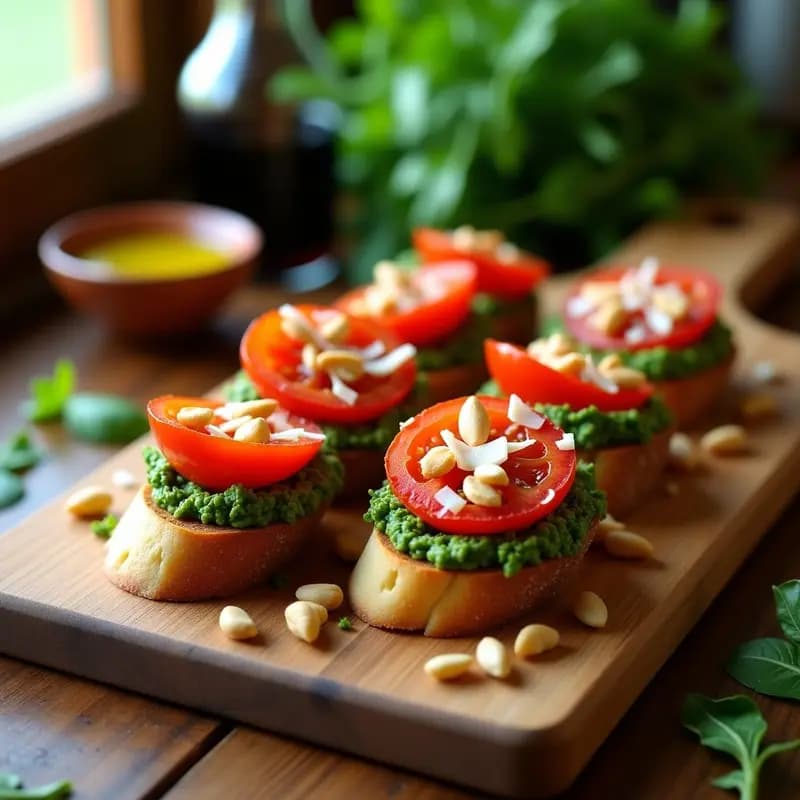 Bruschettas de Tomate Confitado y Pesto de Rúcula: Receta Italiana Keto para Tupper