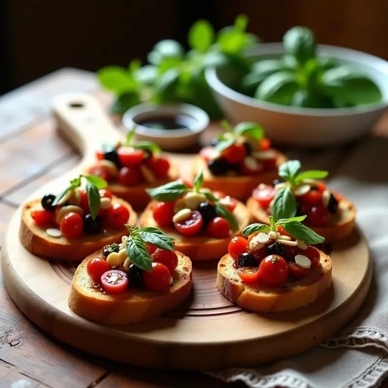 Bruschettas de Tomate Seco y Aceitunas Kalamata: Receta Italiana Sin Horno y Vegana