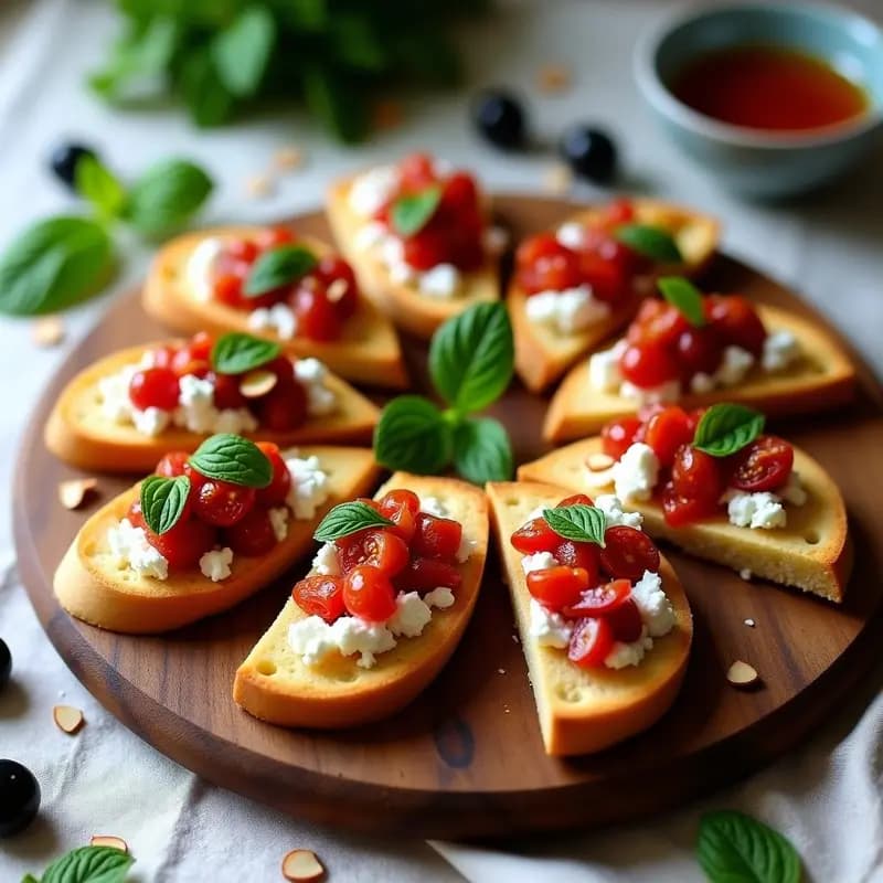Bruschettas de Tomate Seco y Aceitunas Kalamata: Aperitivo Griego con Toque Salado