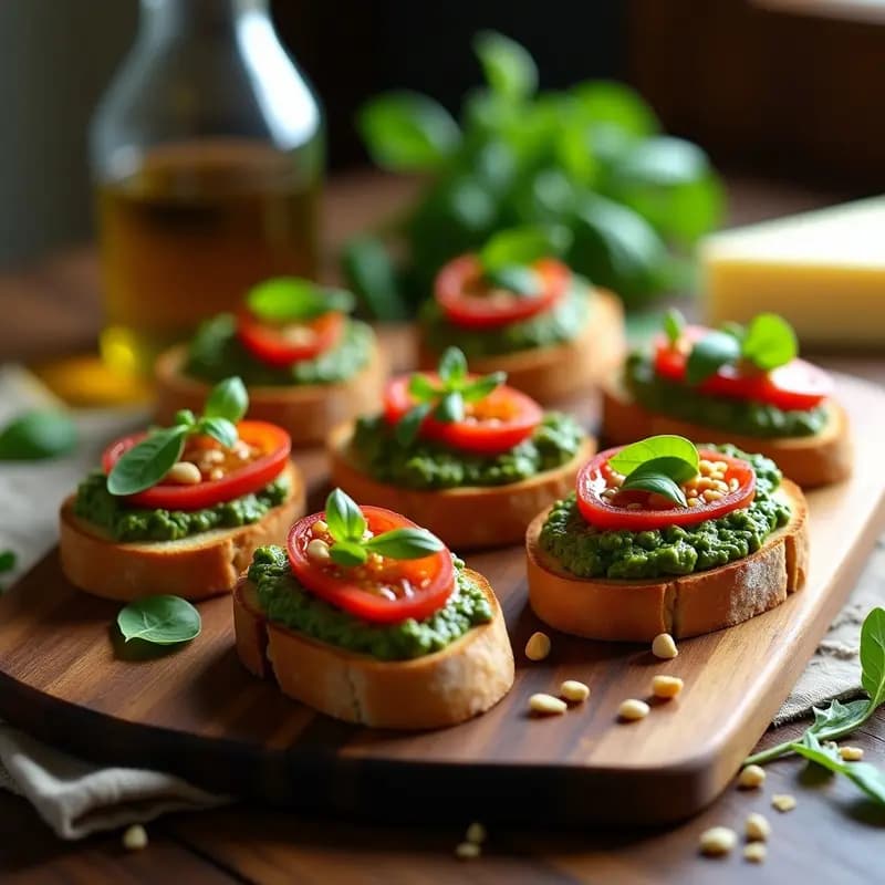 Bruschettas de Tomate Seco y Pesto de Albahaca: Receta Italiana Rápida y Elegante