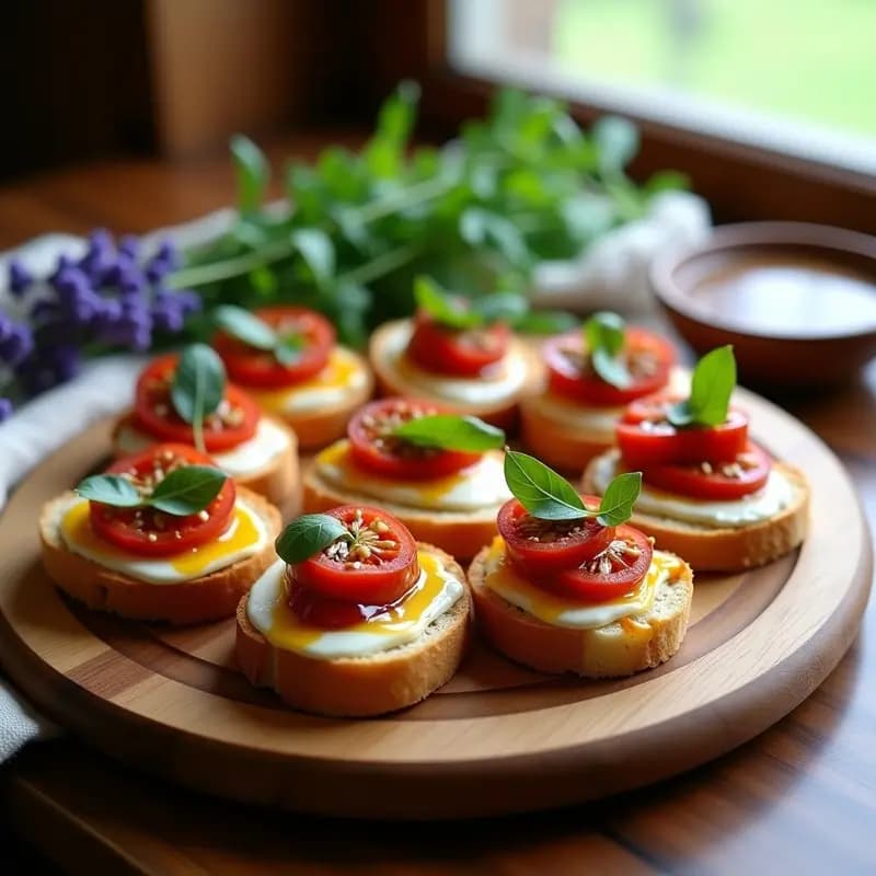 Bruschettas de Tomate Seco y Queso Brie con Reducción de Vouvet: Entrante Francés Gourmet